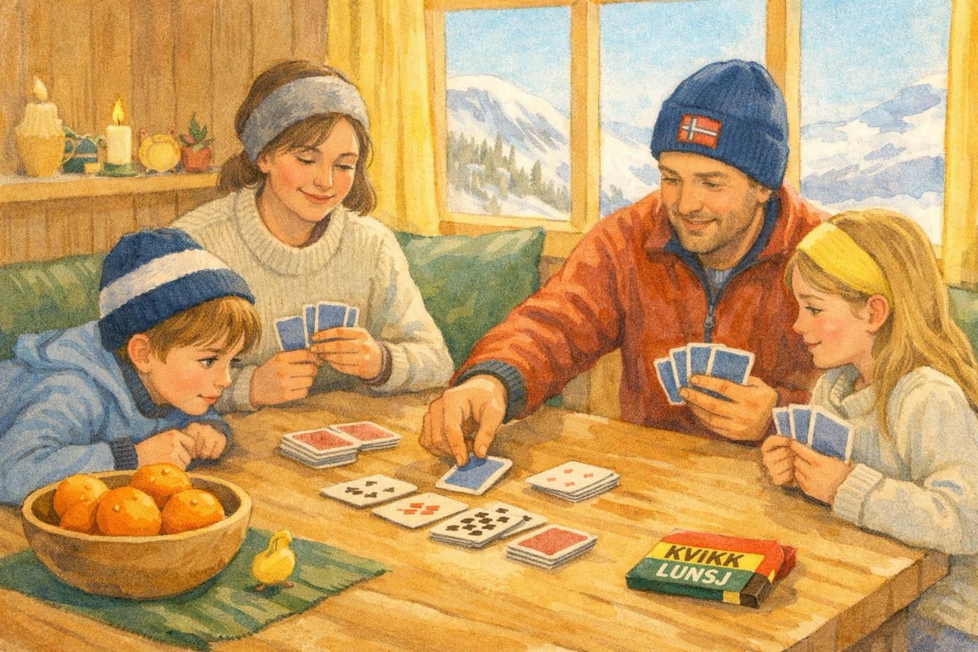 Playing card games at the cabin during Easter