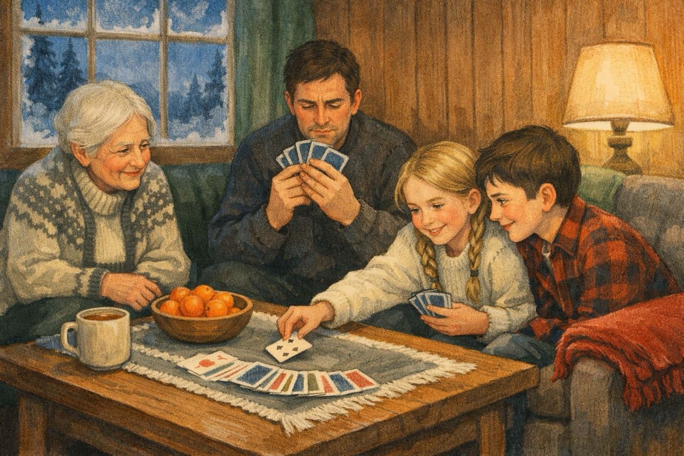 Family playing cards together
