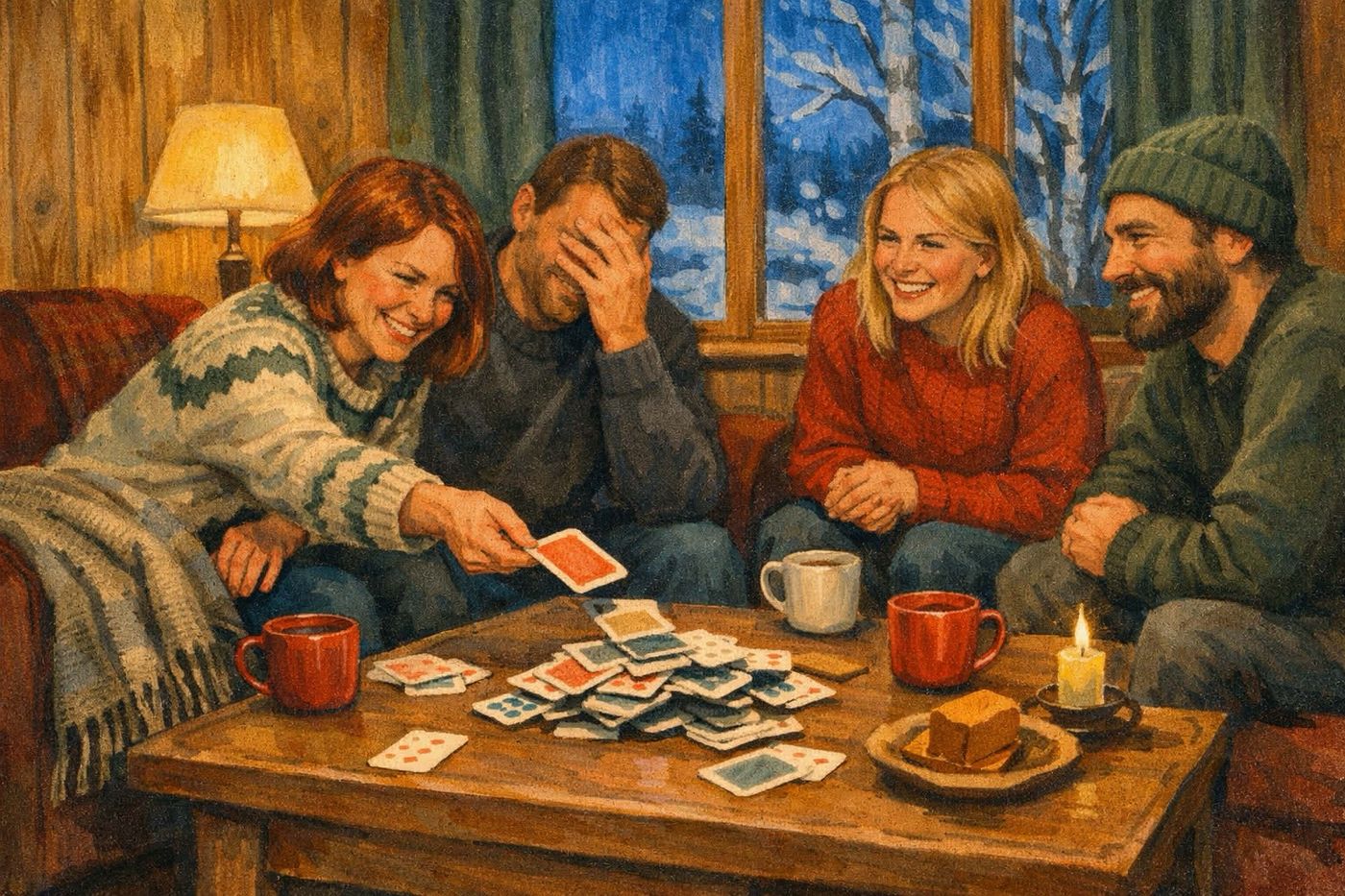 Friends playing a shedding card game